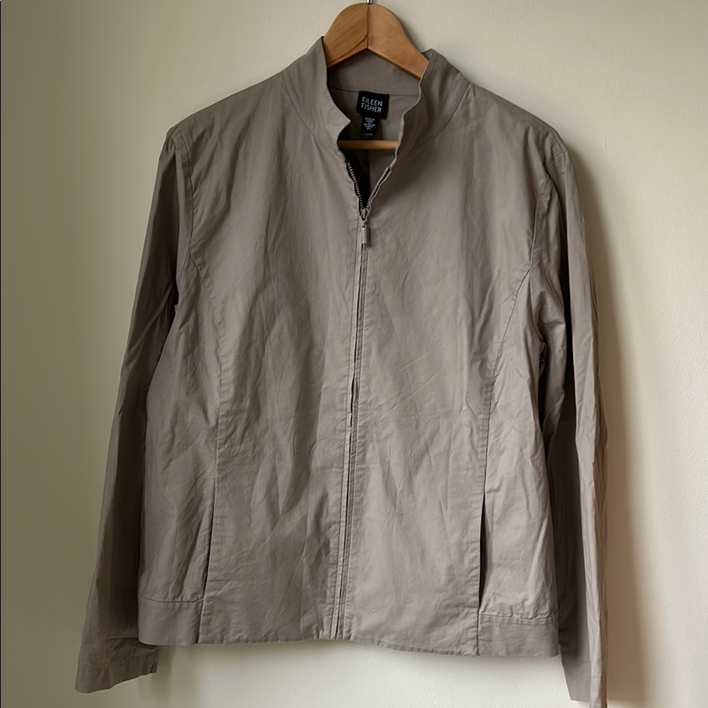 Eileen Fisher Gray Lightweight Shirt Jacket with Stand-Up Collar